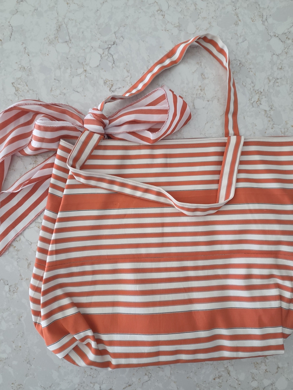 Striped Reversible Grosgrain Orange and White Tote Bag